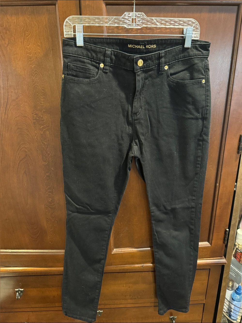 Michael Kors Black Slim Stretch Jeans with Gold Hardware